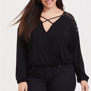 Torrid 2 Black Strappy Surplice Top
